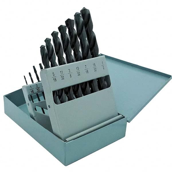 Cle-Force - 1/16 to 1/2", 118° Point, Oxide Finish, High Speed Steel Jobber Length Drill Bit Set - All Tool & Supply