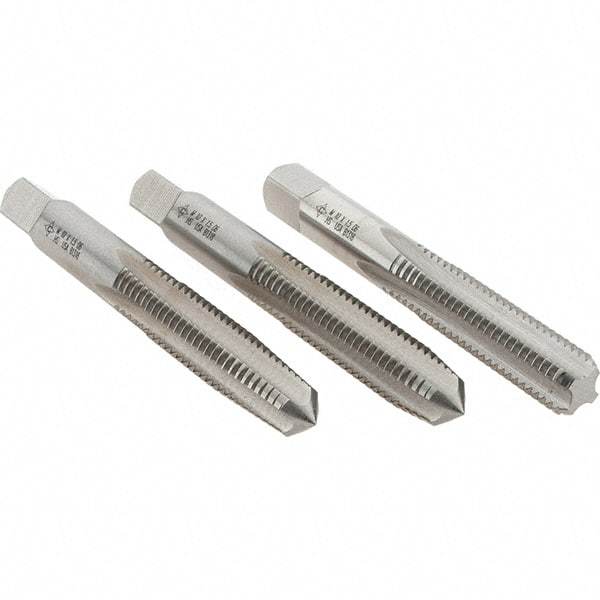 Cle-Line - M10x1.50 Metric, 4 Flute, Bottoming, Plug & Taper, Bright Finish, High Speed Steel Tap Set - Right Hand Cut, 2-15/16" OAL, 1-1/4" Thread Length, Series 0404 - Exact Industrial Supply