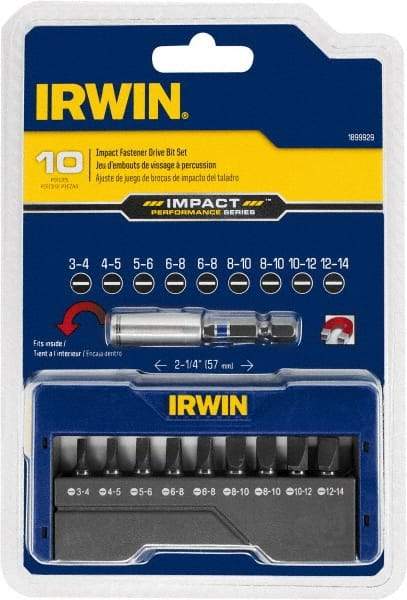 Irwin - 10 Piece, Screwdriver Insert Bit Set - 3 to 14 Slotted & Magnetic Bit Holder with C-Ring - All Tool & Supply