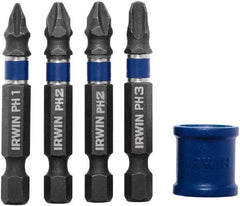 Irwin - 5 Piece, Phillips Handle, Power Bit Set - No. 1 to No. 3 Phillips - All Tool & Supply