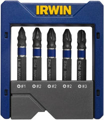 Irwin - 5 Piece, Phillips Handle, Power Bit Set - No. 1 to No. 3 Phillips - All Tool & Supply