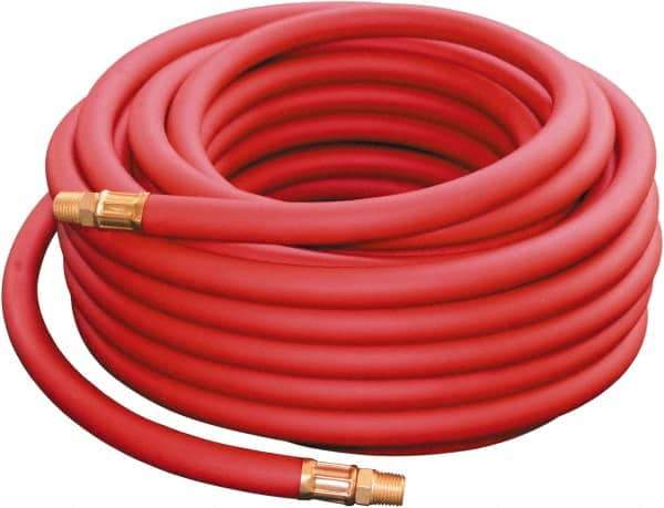 PRO-SOURCE - 3/8" ID x 0.69" OD 50' Long Multipurpose Air Hose - MNPT x MNPT Ends, 300 Working psi, -30 to 176°F, 1/4" Fitting, Red - All Tool & Supply