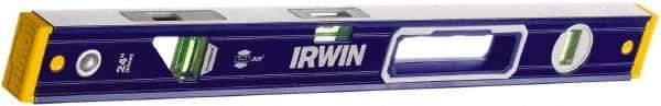 Irwin - Magnetic 24" Long 3 Vial Box Beam Level - Aluminum, Blue/Yellow, 1 Level & 2 Plumb Vials - All Tool & Supply