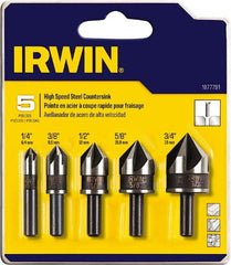 Irwin - 5 Piece, 1/4 to 3/4" Head Diam, 82° Included Angle, Single End Countersink Set - All Tool & Supply