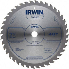 Irwin Blades - 7-1/4" Diam, 5/8" Arbor Hole Diam, 40 Tooth Wet & Dry Cut Saw Blade - Carbide-Tipped, Smooth Action, Diamond Arbor - All Tool & Supply