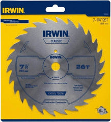 Irwin Blades - 7-1/4" Diam, 5/8" Arbor Hole Diam, 26 Tooth Wet & Dry Cut Saw Blade - High Carbon Steel, Smooth Action, Diamond Arbor - All Tool & Supply