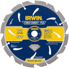 Irwin Blades - 12" Diam, 1" Arbor Hole Diam, 8 Tooth Wet & Dry Cut Saw Blade - Diamond-Tipped, Smooth Action, Standard Round Arbor - All Tool & Supply