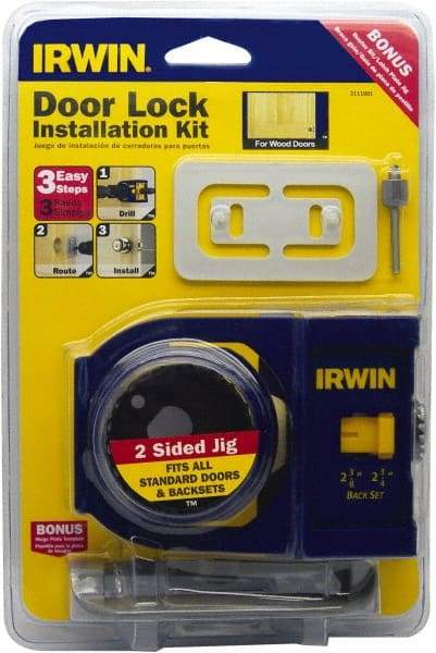 Irwin Blades - 7 Piece, 2-3/8" to 2-3/4" Saw Diam, Door-Lock Installation Hole Saw Kit - Carbon Steel, Includes 2 Hole Saws - All Tool & Supply