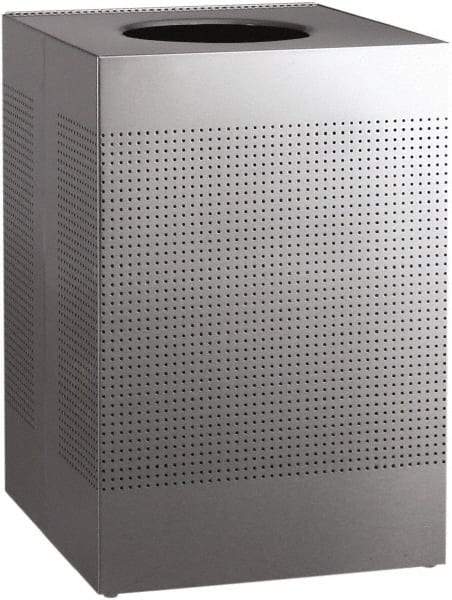 Rubbermaid - 40 Gal Silver Square Decorative Waste Receptacle With Top - Stainless Steel, 794mm High x 552.45mm Long x 552.45mm Wide - All Tool & Supply