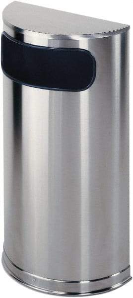 Rubbermaid - 9 Gal Silver Half-Round Decorative Waste Receptacle With Top - Steel, 32" High x 18" Wide - All Tool & Supply