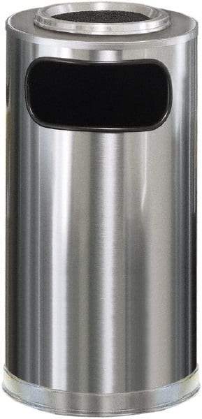 Rubbermaid - 12 Gal Silver Round Decorative Waste Receptacle With Top - Steel, 28" High - All Tool & Supply