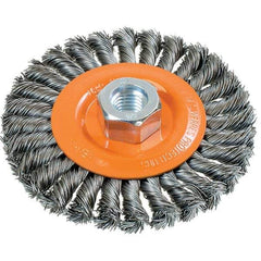 WALTER Surface Technologies - 4-1/2" OD, 5/8-11 Arbor Hole, Knotted Steel Wheel Brush - 3/8" Face Width, 0.02" Filament Diam, 15,000 RPM - All Tool & Supply