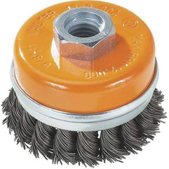 WALTER Surface Technologies - 3" Diam, M14x2.00 Threaded Arbor, Steel Fill Cup Brush - 0.02 Wire Diam, 12,000 Max RPM - All Tool & Supply