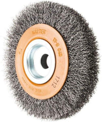 WALTER Surface Technologies - 4" OD, 1/2" Arbor Hole, Crimped Steel Wheel Brush - 3/4" Face Width, 0.0118" Filament Diam, 6,000 RPM - All Tool & Supply