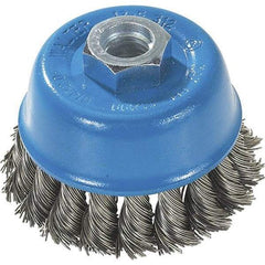 WALTER Surface Technologies - 3" Diam, M14x2.00 Threaded Arbor, Stainless Steel Fill Cup Brush - 0.015 Wire Diam, 12,000 Max RPM - All Tool & Supply