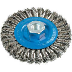 WALTER Surface Technologies - 4-1/2" OD, 5/8-11 Arbor Hole, Knotted Stainless Steel Wheel Brush - 3/8" Face Width, 0.02" Filament Diam, 15,000 RPM - All Tool & Supply