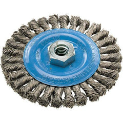 WALTER Surface Technologies - 5" OD, 5/8-11 Arbor Hole, Knotted Stainless Steel Wheel Brush - 3/8" Face Width, 0.02" Filament Diam, 15,000 RPM - All Tool & Supply