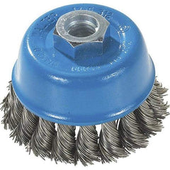 WALTER Surface Technologies - 3" Diam, M10x1.25 Threaded Arbor, Stainless Steel Fill Cup Brush - 0.015 Wire Diam, 12,000 Max RPM - All Tool & Supply