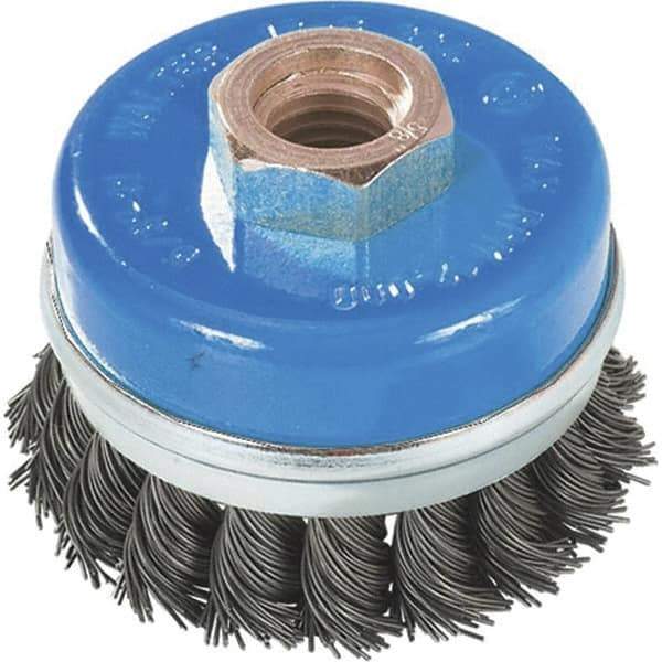 WALTER Surface Technologies - 3" Diam, M14x2.00 Threaded Arbor, Stainless Steel Fill Cup Brush - 0.02 Wire Diam, 12,000 Max RPM - All Tool & Supply