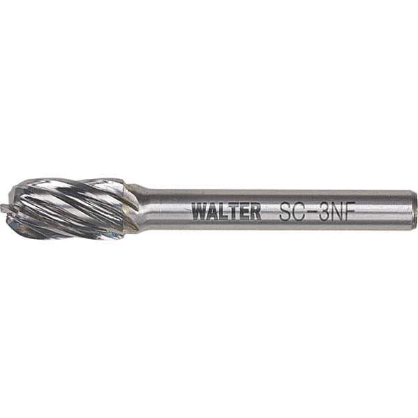 WALTER Surface Technologies - 5/16" Cut Diam, 1/4" Shank Diam, Cylinder Ball End Head Double Cut Burr - Carbide, 3/4" LOC - All Tool & Supply