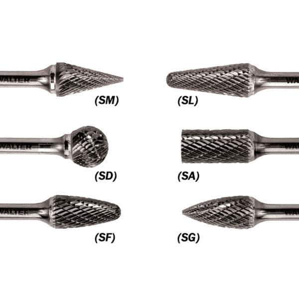 WALTER Surface Technologies - 1/8" Cut Diam, 1/8" Shank Diam, Cone Head Double Cut Burr - Carbide, 1/2" LOC - All Tool & Supply