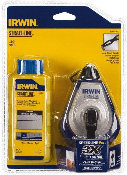 Irwin - 100' Long Reel & Chalk Set - Blue, Includes (1) 4 oz Standard Blue Chalk (3.5:1) & (1) SPEEDLINE Pro Chalk Reel - All Tool & Supply