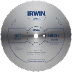 Irwin - 10" Diam, 5/8" Arbor Hole Diam, 180 Tooth Wet & Dry Cut Saw Blade - High Carbon Steel, Smooth Action, Standard Round Arbor - All Tool & Supply