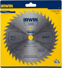 Irwin Blades - 7-1/4" Diam, 5/8" Arbor Hole Diam, 40 Tooth Wet & Dry Cut Saw Blade - High Carbon Steel, Smooth Action, Diamond Arbor - All Tool & Supply