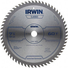 Irwin Blades - 7-1/4" Diam, 5/8" Arbor Hole Diam, 60 Tooth Wet & Dry Cut Saw Blade - Carbide-Tipped, Smooth Action, Diamond Arbor - All Tool & Supply