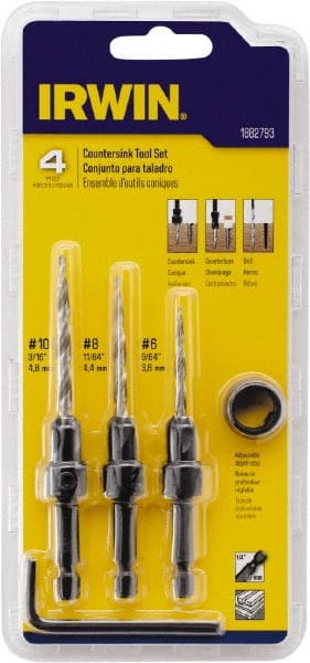 Irwin - 4 Piece, 5/16 to 7/16" Head Diam, Single End Countersink Set - All Tool & Supply