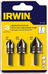 Irwin - 3 Piece, 1/2 to 3/4" Head Diam, 82° Included Angle, Single End Countersink Set - All Tool & Supply