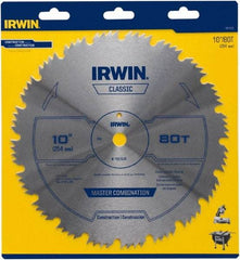 Irwin Blades - 10" Diam, 5/8" Arbor Hole Diam, 80 Tooth Wet & Dry Cut Saw Blade - High Carbon Steel, Smooth Action, Standard Round Arbor - All Tool & Supply