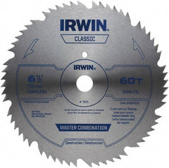 Irwin - 6-1/2" Diam, 5/8" Arbor Hole Diam, 60 Tooth Wet & Dry Cut Saw Blade - High Carbon Steel, Smooth Action, Standard Round Arbor - All Tool & Supply