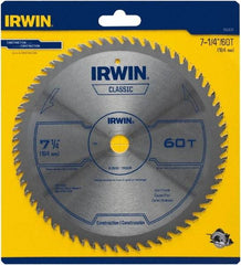 Irwin Blades - 7-1/4" Diam, 5/8" Arbor Hole Diam, 60 Tooth Wet & Dry Cut Saw Blade - Carbide-Tipped, Smooth Action, Diamond Arbor - All Tool & Supply