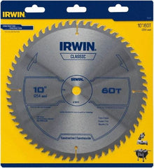 Irwin Blades - 10" Diam, 5/8" Arbor Hole Diam, 60 Tooth Wet & Dry Cut Saw Blade - Carbide-Tipped, Smooth Action, Standard Round Arbor - All Tool & Supply