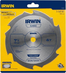 Irwin Blades - 7-1/4" Diam, 5/8" Arbor Hole Diam, 6 Tooth Wet & Dry Cut Saw Blade - Diamond-Tipped, Smooth Action, Diamond Arbor - All Tool & Supply