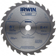 Irwin - 6-1/2" Diam, 5/8" Arbor Hole Diam, 24 Tooth Wet & Dry Cut Saw Blade - Carbide-Tipped, Smooth Action, Diamond Arbor - All Tool & Supply