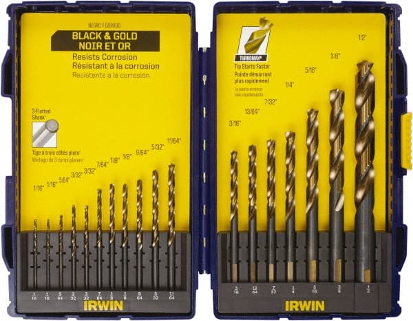 Irwin - 1/16 to 1/2", Oxide/Gold Finish, High Speed Steel Reduced Shank Drill Bit Set - All Tool & Supply