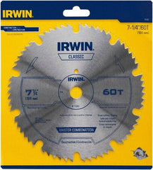 Irwin Blades - 7-1/4" Diam, 5/8" Arbor Hole Diam, 60 Tooth Wet & Dry Cut Saw Blade - High Carbon Steel, Smooth Action, Diamond Arbor - All Tool & Supply