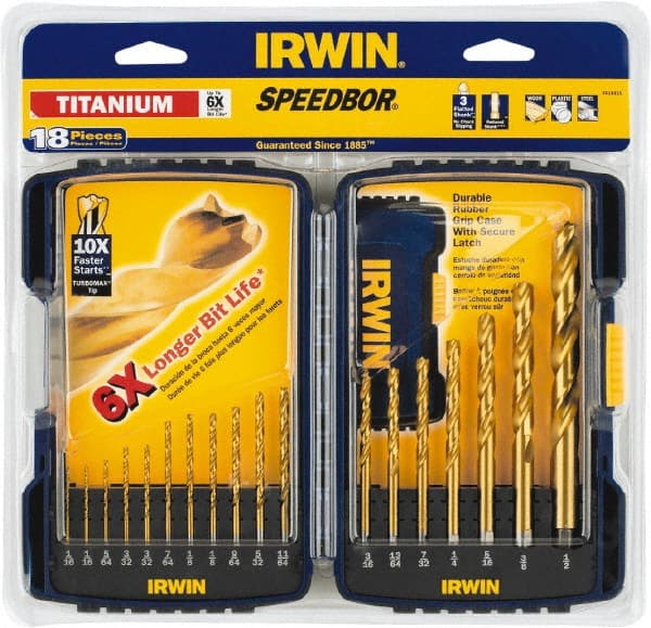 Irwin - 1/16 to 1/2", TiN Finish, High Speed Steel Jobber Length Drill Bit Set - All Tool & Supply