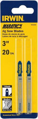 Irwin Blades - 3" Long x 0.039" Thick x 0.295" Wide, 20 Teeth per Inch, Bi-Metal Jig Saw Blade - Toothed Edge, T-Shank, Mill Tooth Set - All Tool & Supply