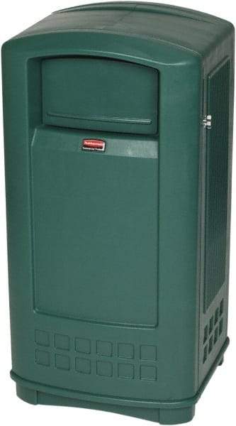 Rubbermaid - 35 Gal Green Rectangle Decorative Waste Receptacle With Top - 1,044mm High x 543.56mm Long x 515.62mm Wide - All Tool & Supply