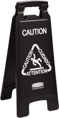 Rubbermaid - Attention/Caution/Cuidado, 11" Wide x 25" High, Polypropylene Floor Sign - English/French/Spanish, A-Frame, White on Black, For Accident Prevention - All Tool & Supply