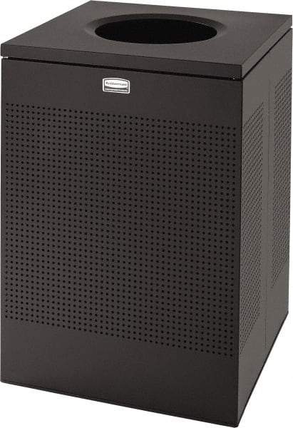 Rubbermaid - 40 Gal Black Square Decorative Waste Receptacle With Top - Steel, 30" High x 476.25mm Long x 476.25mm Wide - All Tool & Supply