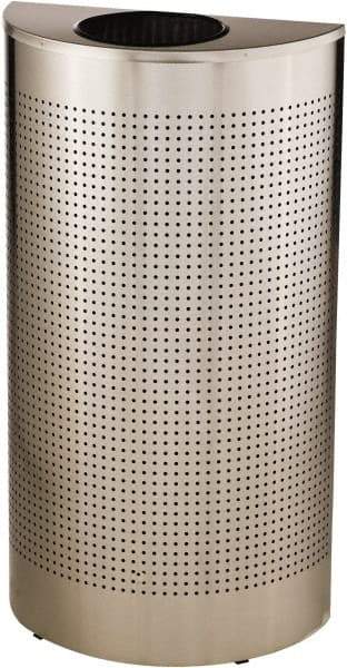 Rubbermaid - 12 Gal Silver Half-Round Decorative Waste Receptacle With Top - Stainless Steel, 32" High x 18" Wide - All Tool & Supply