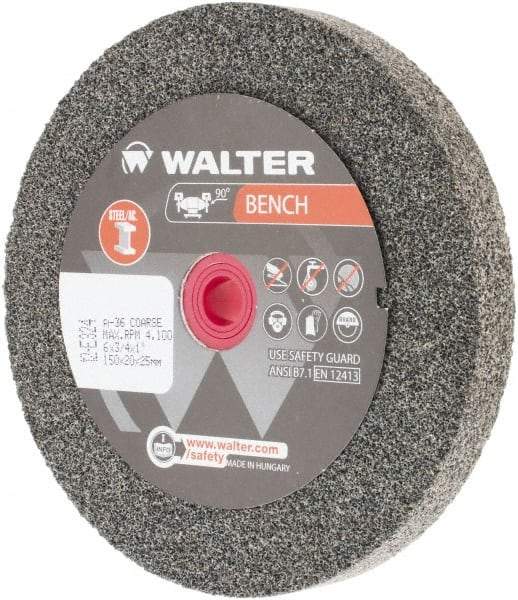 WALTER Surface Technologies - 36 Grit Aluminum Oxide Bench & Pedestal Grinding Wheel - 6" Diam x 1" Hole x 3/4" Thick, 4100 Max RPM, Coarse Grade, Vitrified Bond - All Tool & Supply