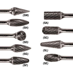 WALTER Surface Technologies - 1/2" Cut Diam, 1/4" Shank Diam, Flame Head Double Cut Burr - Carbide, 1-1/4" LOC - All Tool & Supply