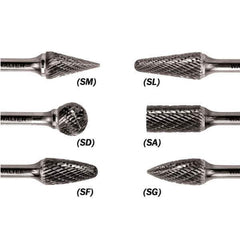 WALTER Surface Technologies - 1/8" Cut Diam, 1/8" Shank Diam, Taper Head Double Cut Burr - Carbide, 1/2" LOC - All Tool & Supply