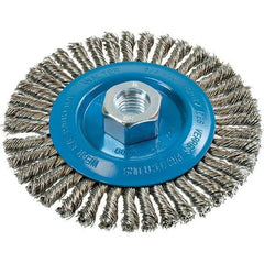 WALTER Surface Technologies - 5" OD, 5/8-11 Arbor Hole, Stringer Bead Stainless Steel Wheel Brush - 1/4" Face Width, 0.02" Filament Diam, 15,000 RPM - All Tool & Supply