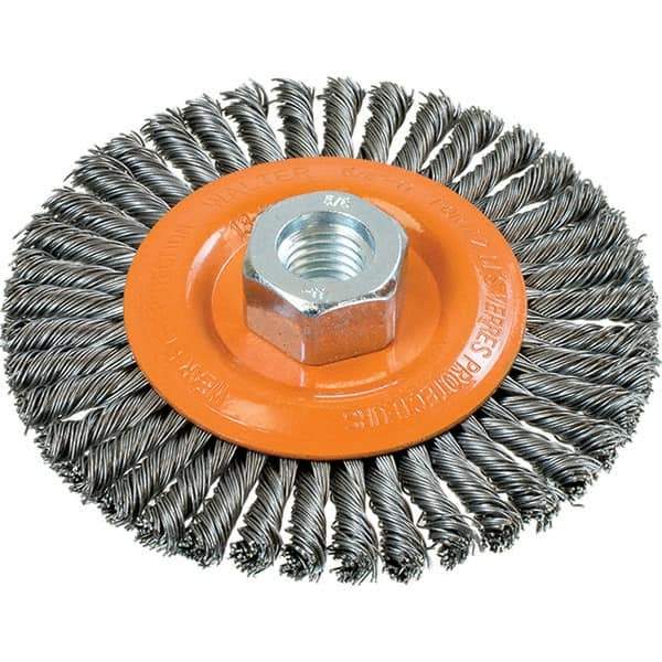 WALTER Surface Technologies - 4-1/2" OD, 5/8-11 Arbor Hole, Stringer Bead Steel Wheel Brush - 3/16" Face Width, 0.02" Filament Diam, 15,000 RPM - All Tool & Supply